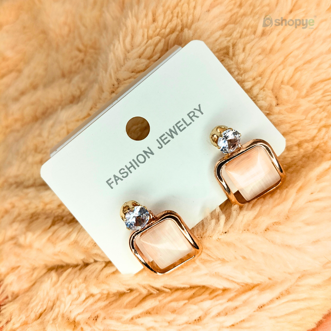 Crystal Drop Earrings  Minimalist Golden Frame Square Design 