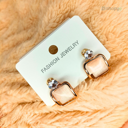 Crystal Drop Earrings  Minimalist Golden Frame Square Design 