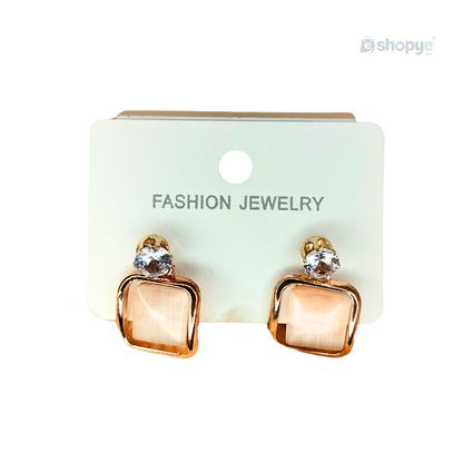 Crystal Drop Earrings  Minimalist Golden Frame Square Design 