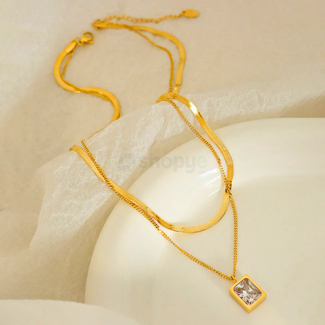 Tarnish Resistant Gold-Plated White Emerald Layered Necklace – Elegant