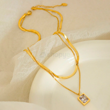 Tarnish Resistant Gold-Plated White Emerald Layered Necklace – Elegant