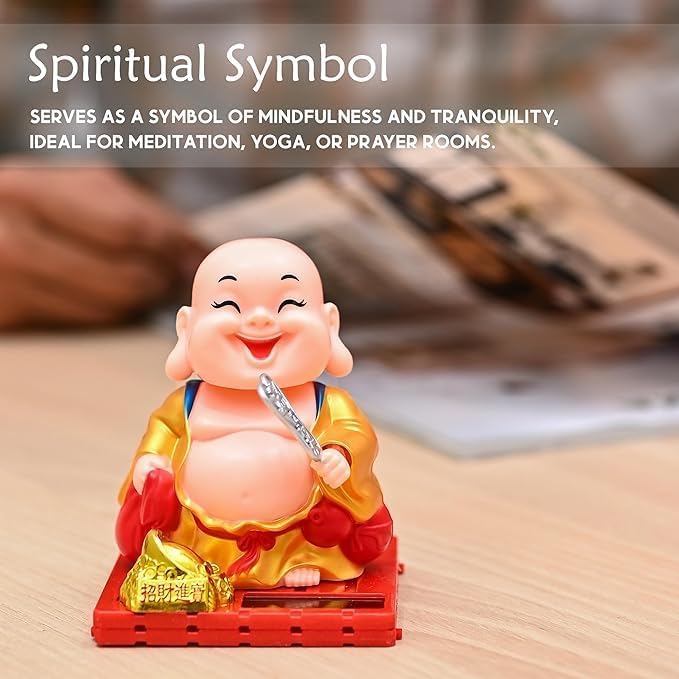 ESHOPYE™ Solar Powered Moving Head and Hand Buddha Monk Idol – Feng Shui Good Luck Money Potli Statue