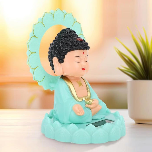 ESHOPYE Oblivion Solar Powered Sitting Buddha Statue 1 Pc – Home Decoration Items for Living Room, Shaking Head Monk Figurine for Car Dashboard, Wealth & Prosperity, Meditation Ornament (Light Blue-Medium)