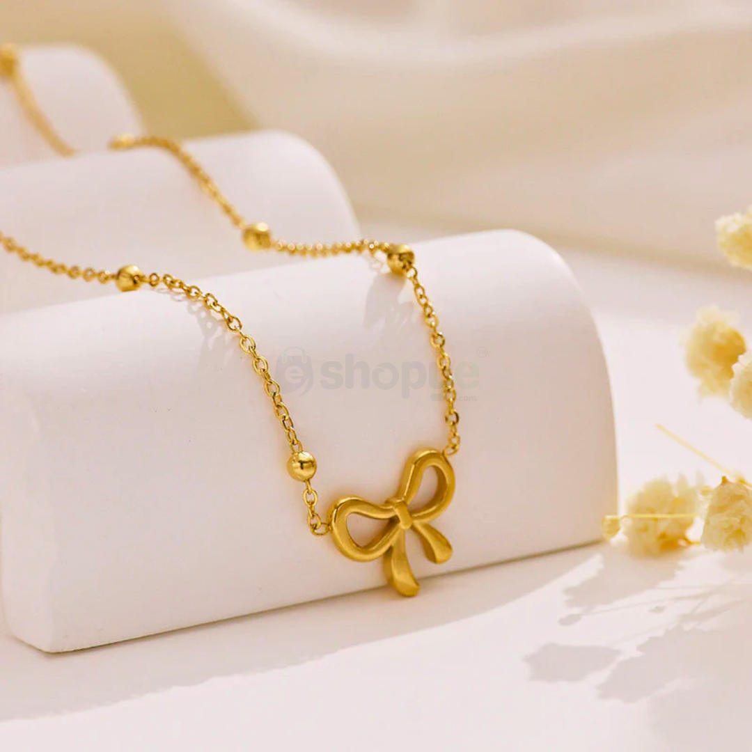 Tarnish Resistant Gold-Plated Infinity Bow Pendant – Elegant Jewelry