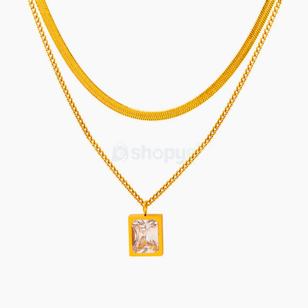 Tarnish Resistant Gold-Plated White Emerald Layered Necklace – Elegant