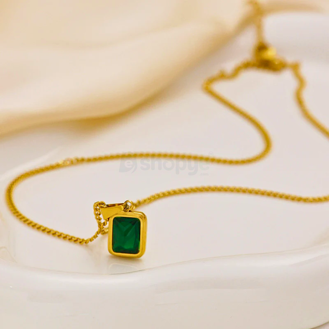 Gold Plated Green Geometric Pendant – Anti Tarnish Stylish Jewelry