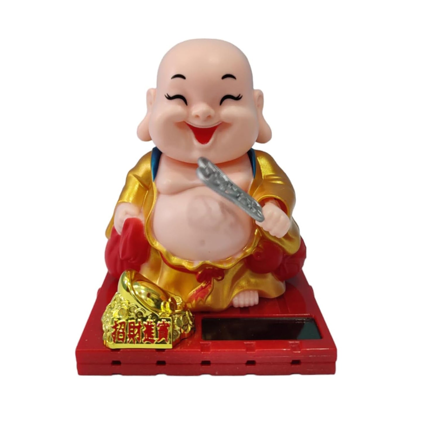 ESHOPYE™ Solar Powered Moving Head and Hand Buddha Monk Idol – Feng Shui Good Luck Money Potli Statue
