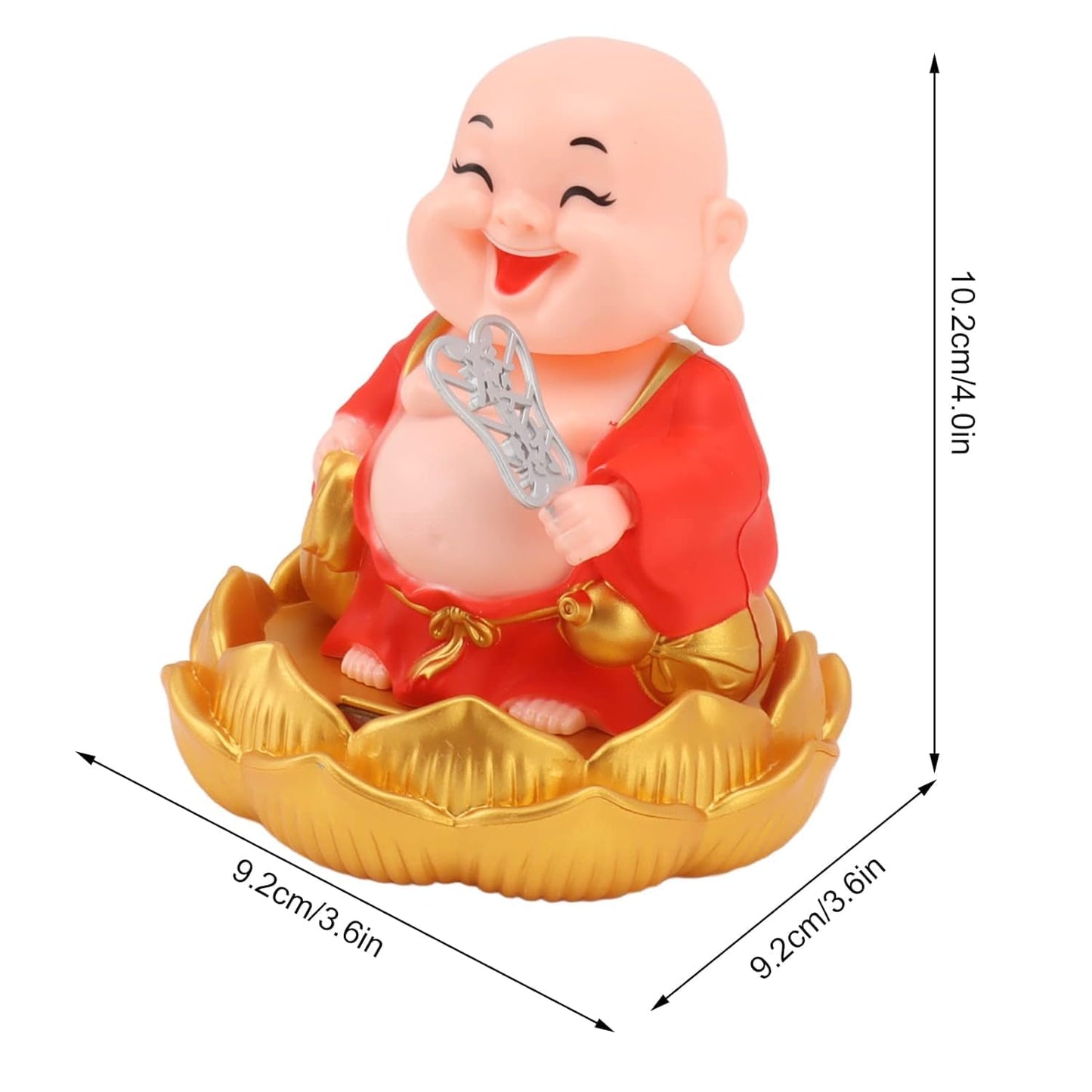 ESHOPYE™ Solar Powered Moving Head and Hand Buddha Monk Idol – Feng Shui Good Luck Money Potli Statue