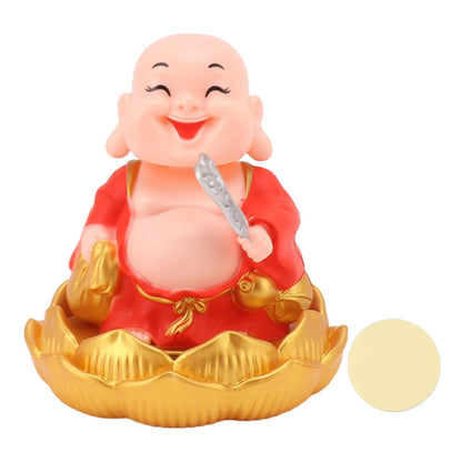 ESHOPYE™ Solar Powered Moving Head and Hand Buddha Monk Idol – Feng Shui Good Luck Money Potli Statue
