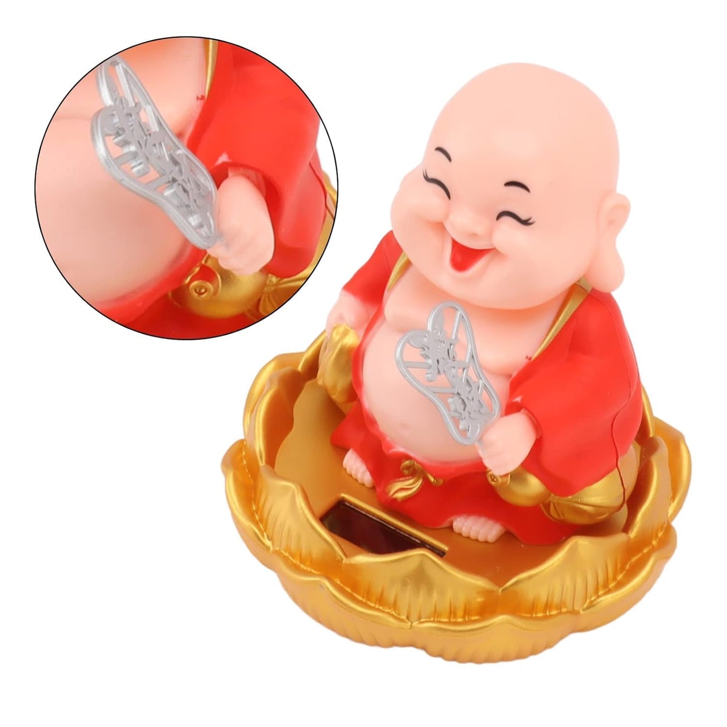 ESHOPYE™ Solar Powered Moving Head and Hand Buddha Monk Idol – Feng Shui Good Luck Money Potli Statue