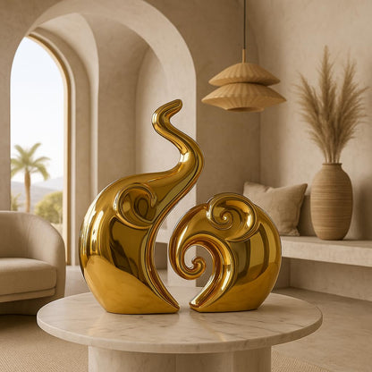 ESHOPYE ™ Golden Elephant Couple Figurine  Piano Finish Ceramic Figures - (Set of 2 Piece, Gold), Love