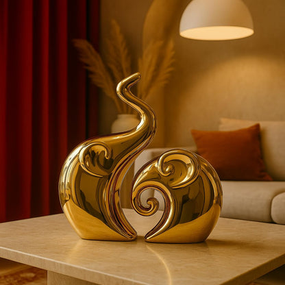 ESHOPYE ™ Golden Elephant Couple Figurine  Piano Finish Ceramic Figures - (Set of 2 Piece, Gold), Love