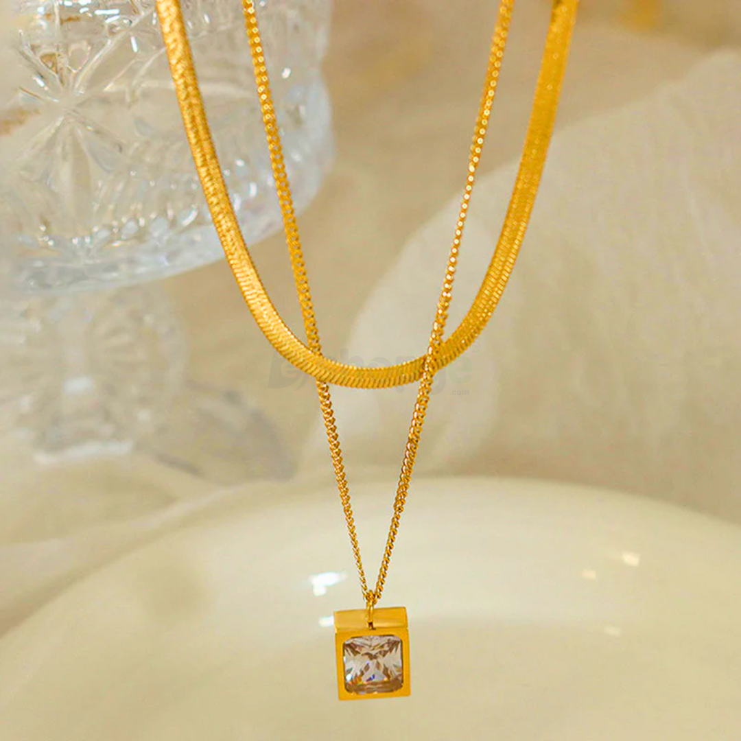 Tarnish Resistant Gold-Plated White Emerald Layered Necklace – Elegant