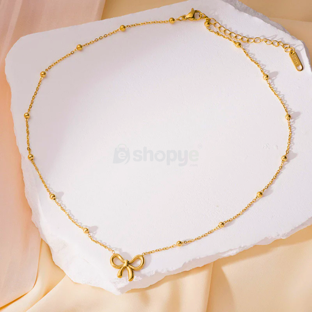 Tarnish Resistant Gold-Plated Infinity Bow Pendant – Elegant Jewelry