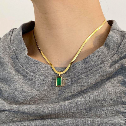 Gold Plated Green Geometric Pendant – Stylish Anti-Tarnish Jewelry