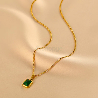 Gold Plated Green Geometric Pendant – Anti Tarnish Stylish Jewelry