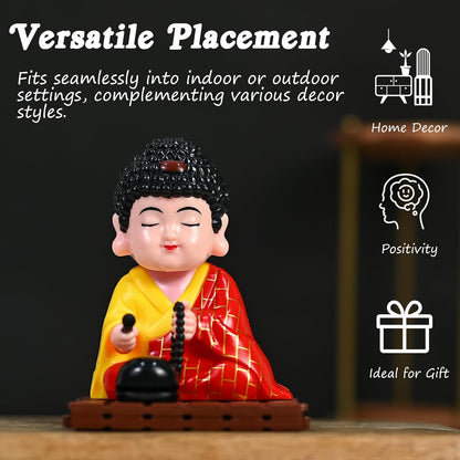 ESHOPYE Solar Buddha Moving Head Idol – Head Shaking Laughing Buddha for Car, Home &amp; Office Décor | Solar Powered Dancing Buddha Statue