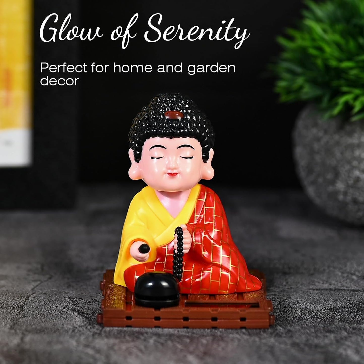 ESHOPYE Solar Buddha Moving Head Idol – Head Shaking Laughing Buddha for Car, Home &amp; Office Décor | Solar Powered Dancing Buddha Statue
