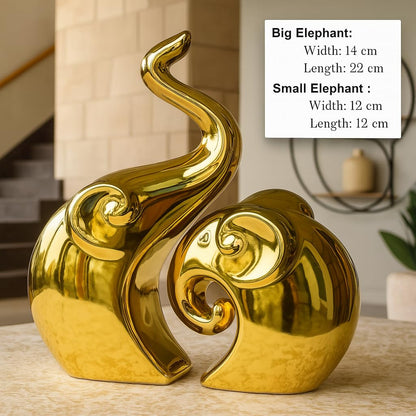 ESHOPYE ™ Golden Elephant Couple Figurine  Piano Finish Ceramic Figures - (Set of 2 Piece, Gold), Love