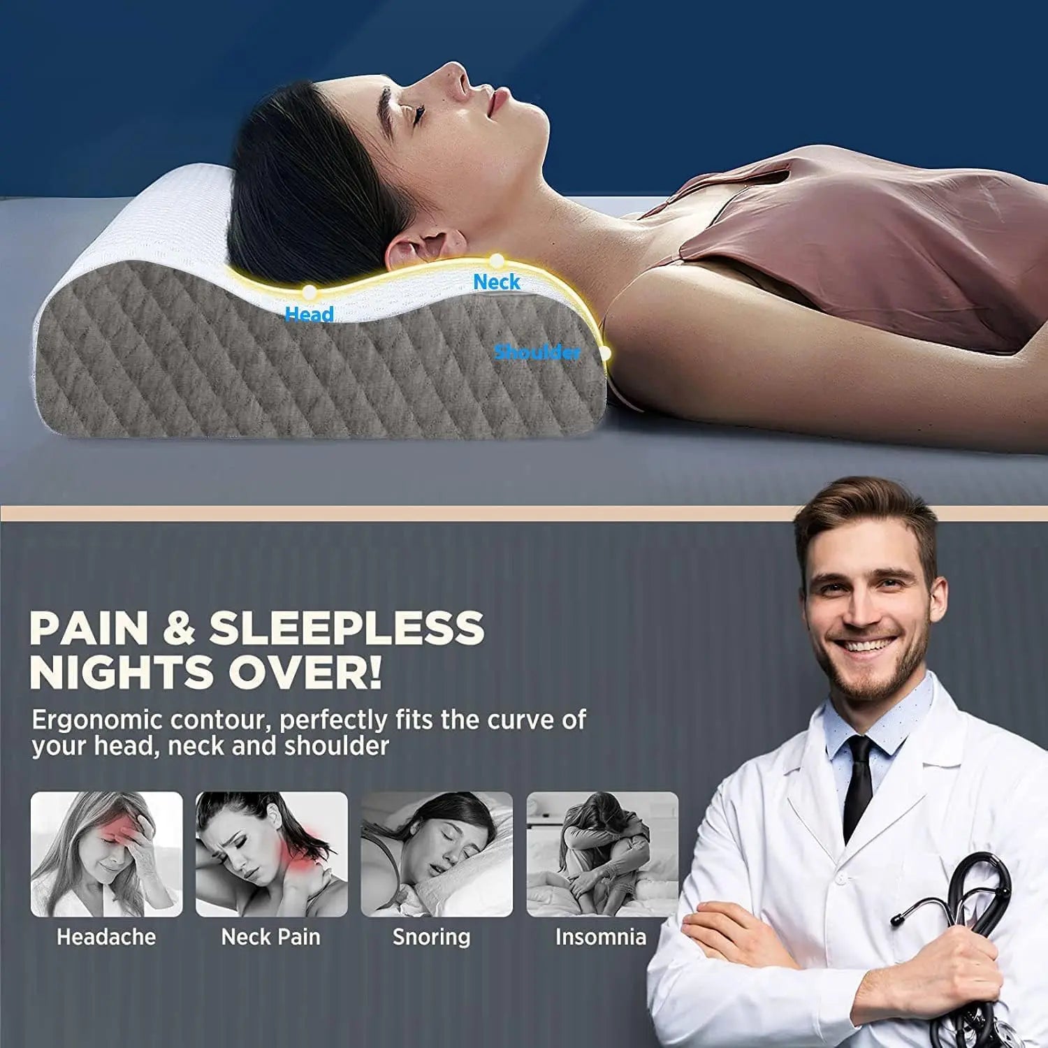 Orthopedic Memory Foam Pillow - Contour Cervical Support Pillow