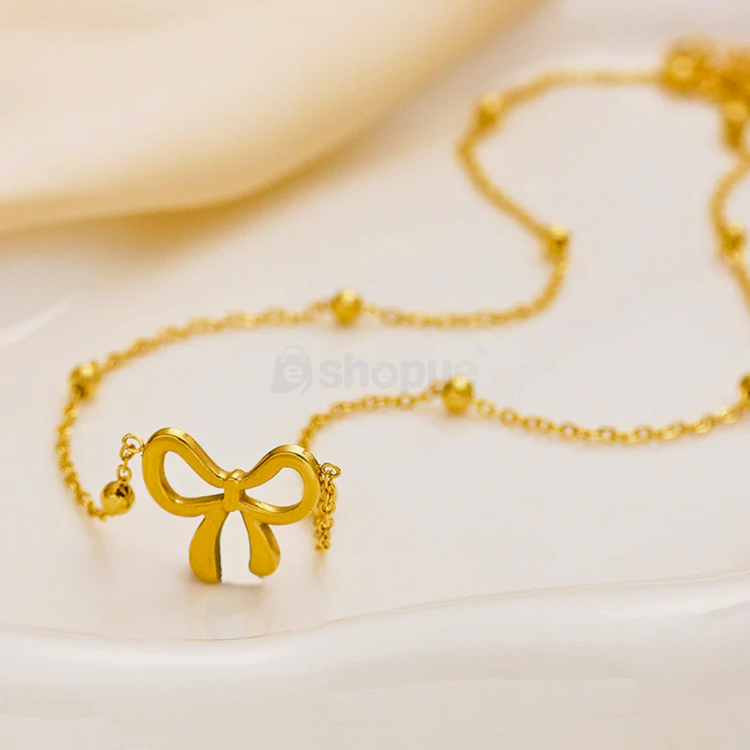 Tarnish Resistant Gold-Plated Infinity Bow Pendant – Elegant Jewelry