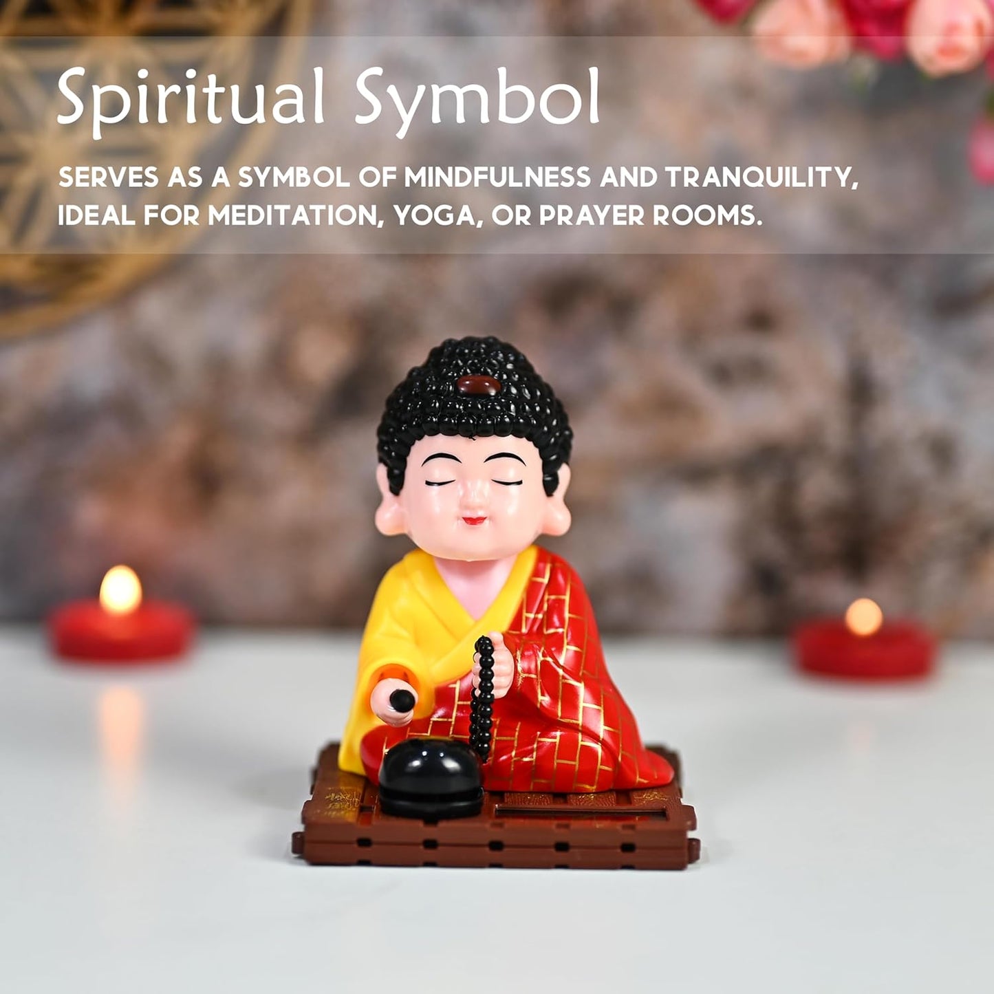 ESHOPYE Solar Buddha Moving Head Idol – Head Shaking Laughing Buddha for Car, Home &amp; Office Décor | Solar Powered Dancing Buddha Statue