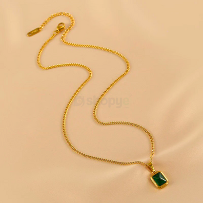 Gold Plated Green Geometric Pendant – Anti Tarnish Stylish Jewelry