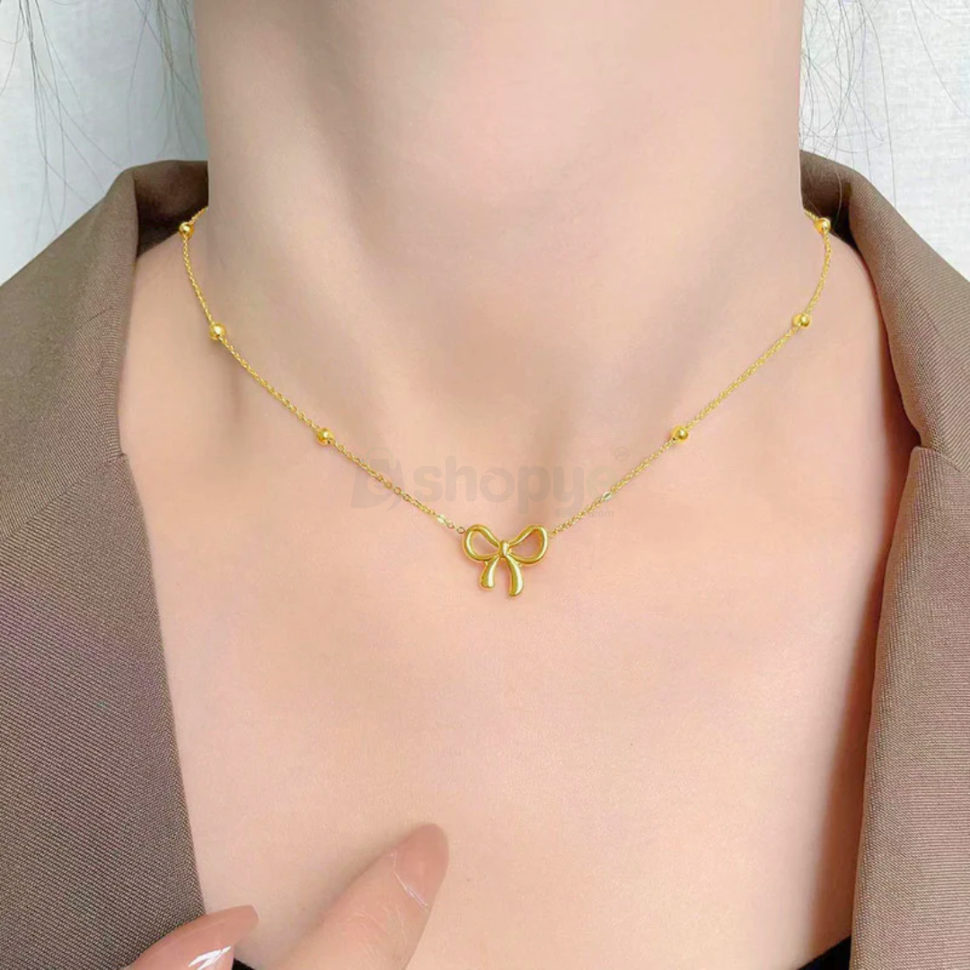 Tarnish Resistant Gold-Plated Infinity Bow Pendant – Elegant Jewelry