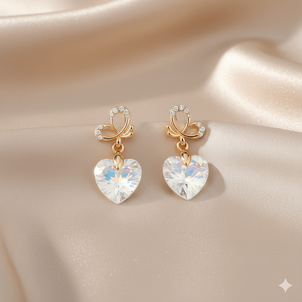 ESHOPYE ™ Crystal Heart Drop Earrings – Iridescent Butterfly Charm for Women - ESHOPYE ™