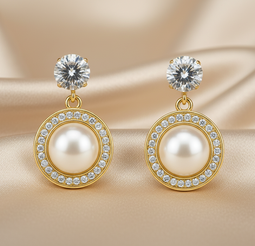 ESHOPYE ™ Crystal Pearl Halo Drop Earrings – Classic Elegance for Every Occasion - ESHOPYE ™
