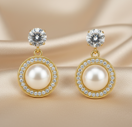 Crystal Pearl Halo Drop Earrings – Classic Elegance for Every Occasion