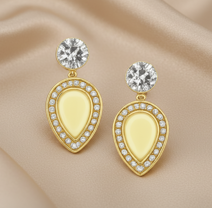 ESHOPYE ™ Elegant Teardrop Pearl Stud Earrings with Crystal Border - ESHOPYE ™