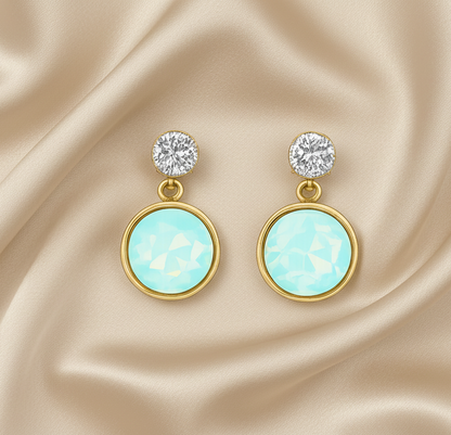ESHOPYE ™ Iridescent Hoop Earrings – Blue Opal Drop with Crystal Stud Elegance - ESHOPYE ™
