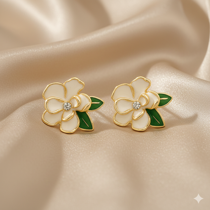 ESHOPYE ™ Mon Chéri Enamel Flower Stud Earrings White – Elegant Floral Jewelry - ESHOPYE ™