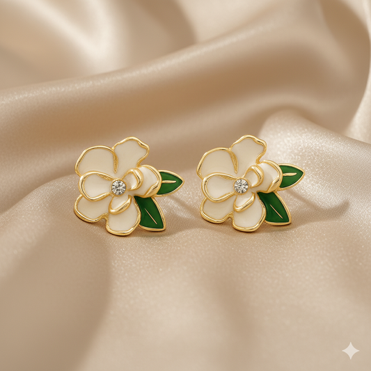 Mon Chéri Enamel Flower Stud Earrings White – Elegant Floral Jewelry