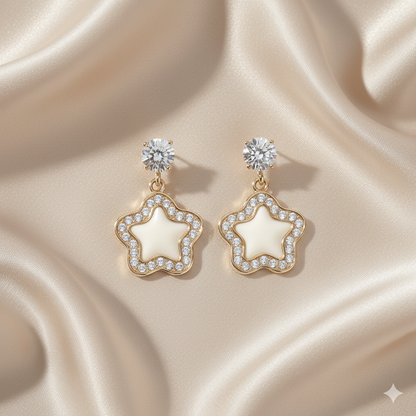 ESHOPYE ™ Pearl Twinkle Star Drop Earrings – Elegant Shine with Crystal Accent - ESHOPYE ™