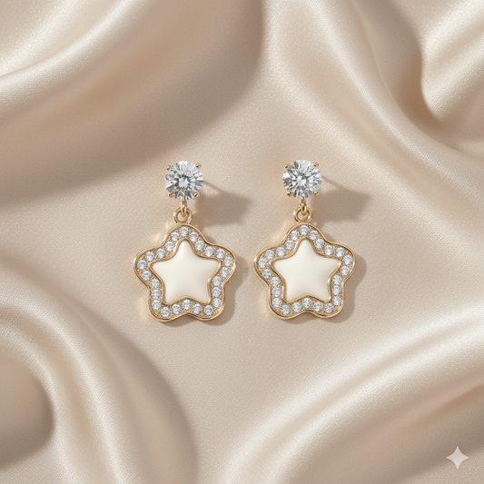 Pearl Twinkle Star Drop Earrings – Elegant Shine with Crystal Accent