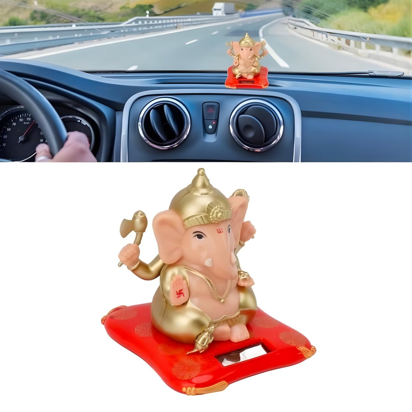 Solar Ganesh Idol For Car Dashboard