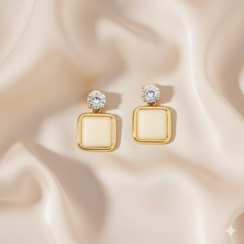 ESHOPYE ™ Crystal Drop Earrings Minimalist Golden Frame Square Design - ESHOPYE ™