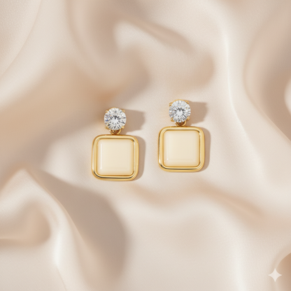 ESHOPYE ™ Crystal Drop Earrings Minimalist Golden Frame Square Design - ESHOPYE ™